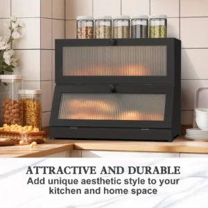 Large Bamboo Bread Box with Lid & Window