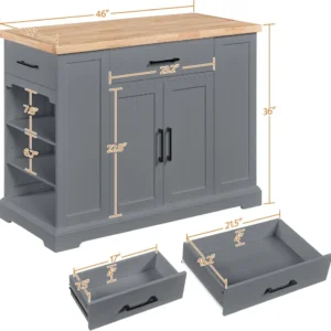 46" Rolling Kitchen Island Cart