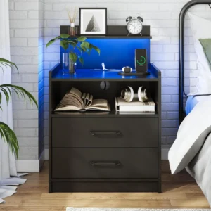 2 Drawer LED Nightstand with Charging Station
