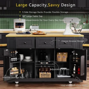 53" Rolling Kitchen Island Mobile Cart