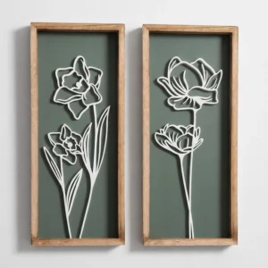 Set of 2 3D Floral Green Wall Art